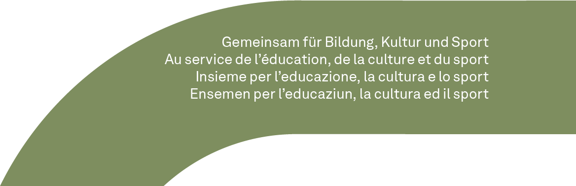 The claim of the EDK "Together for education, culture and sport" in four languages (German, French, Italian, Rhaeto-Romanic)