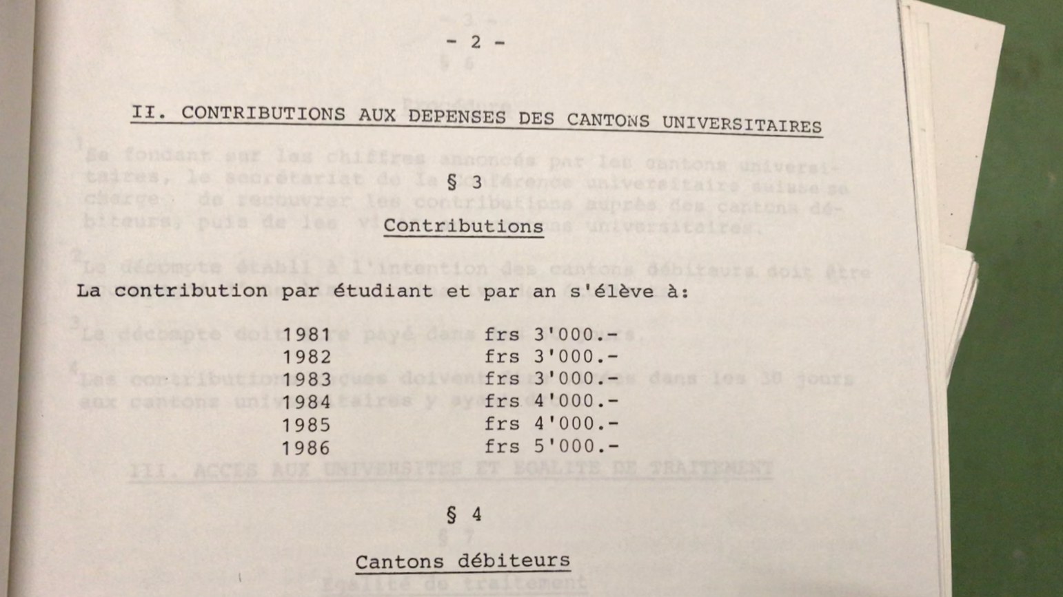 On voit la page deux de l'Accord intercantonal sur la participation au financement des universités de 1979 avec le paragraphe concernant les contributions