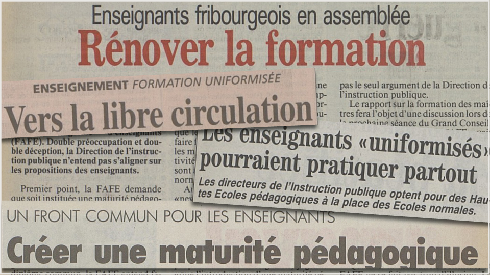 Gros titres de journaux sur la nouvelle formation des enseignants